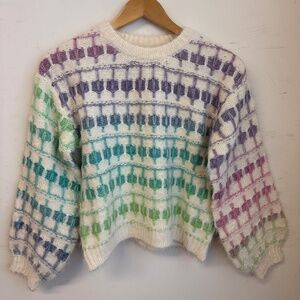 Pastel Rainbow Striped Crew Neck Sweater - Girls 8-14